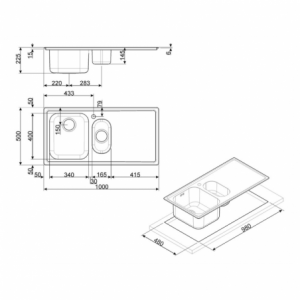 Zoom Lavello Smeg LL102S2 semifilo 100x50 cm 1+1/2 vasca con gocciolatoio sinistro inox