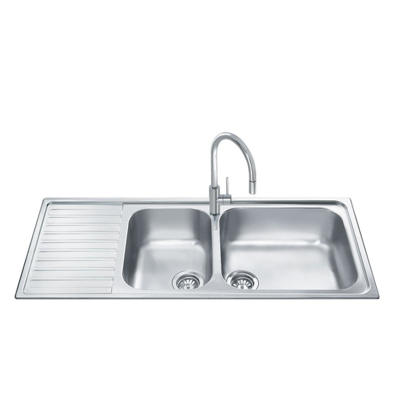 Lavello Smeg LGM116S inox 2 vasche con gocciolatoio sinistro 116x50 cm