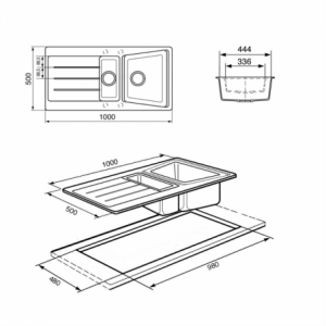 Zoom Lavello Smeg LS102T 100x500 cm 1+1/2 vasche con gocciolatoio reversibile titanio