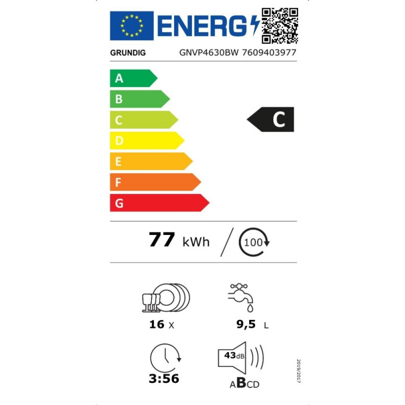 Lavastoviglie ad incasso Grundig GNVP4630BW a scomparsa totale 16 coperti, classe C