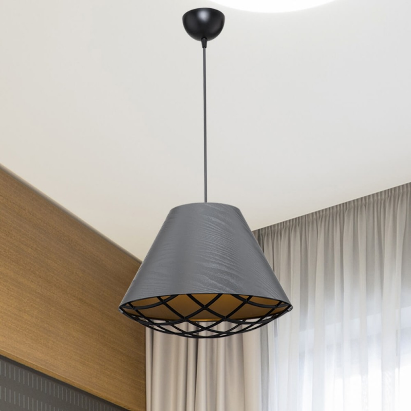 Lampada da soffitto Ayda ASZ1560 con paralume in tessuto antracite