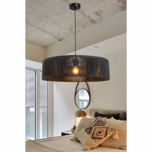 Lampada da soffitto Roya ASZ1749 in carta intrecciata rustica colore nero