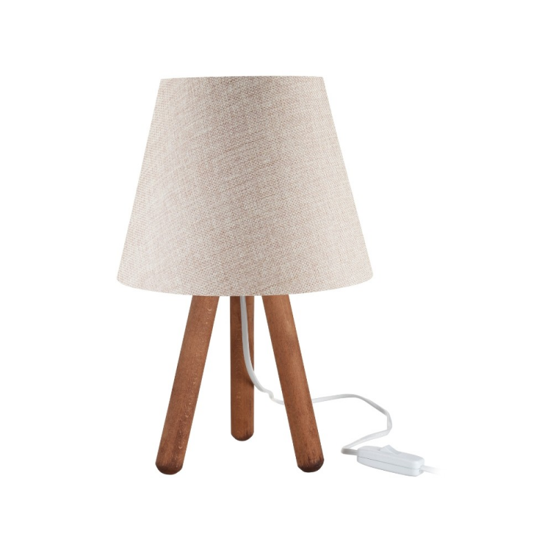 Lampada da tavolo Pino ASZ1452 con piantana colore noce e paralume in tessuto beige