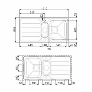 Zoom Lavello Smeg LFB102 inox 100x50 cm 1 + 1/2 vasca con gocciolatoio reversibile