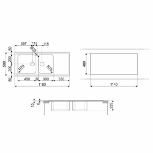 Lavello Smeg LGM116D2 inox 2 vasche con gocciolatoio destro 116x50 cm microantigraffio