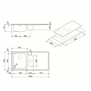 Zoom Lavello Smeg LE102S2 inox 1 + 1/2 vasca con gocciolatoio sinistro 100x50 cm.