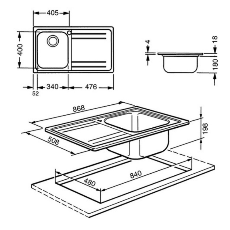 Lavello Smeg LE861S2 86x50 cm 1 vasca con gocciolatoio sinistro inox