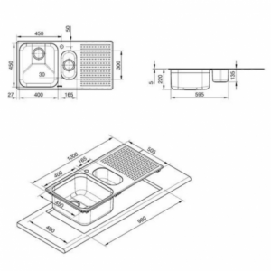 Zoom Lavello Smeg LTS102S2 inox 1+1/2 vasca con gocciolatoio sinistro 100x50 cm