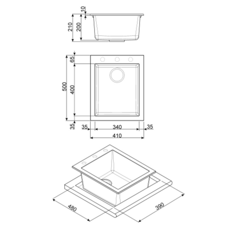 Lavello monovasca Smeg VZ40AV2 fragranite avena 40 cm