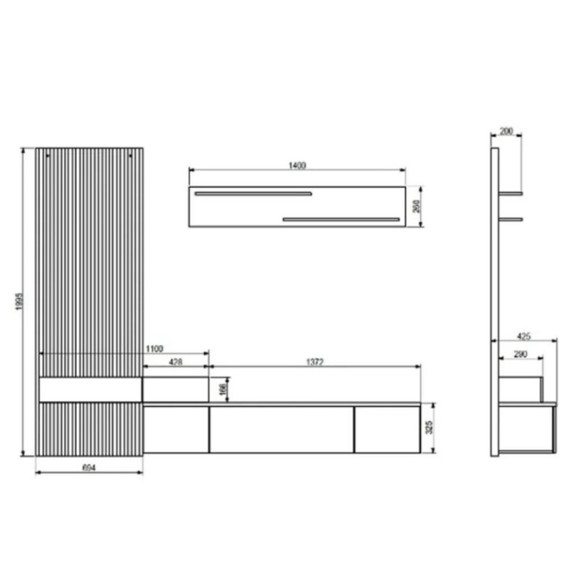 Parete attrezzata Rebecca 250x42x200H cm. colore rovere e bianco