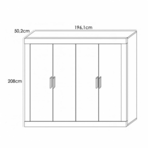 Armadio Sara 4 ante con struttura rovere e frontali bianco