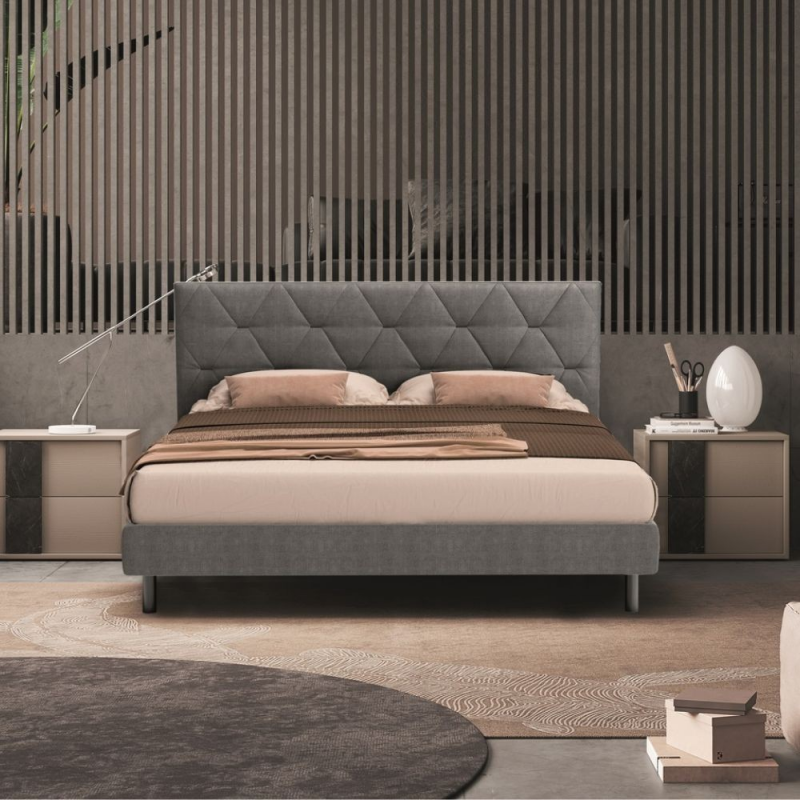 Letto Cody matrimoniale contenitore con testiera trapuntata colore grigio