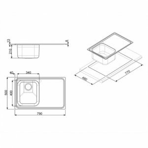 Zoom Lavello Smeg SP791SOT 79x50 cm 1 vasca con gocciolatoio sinistro ottone