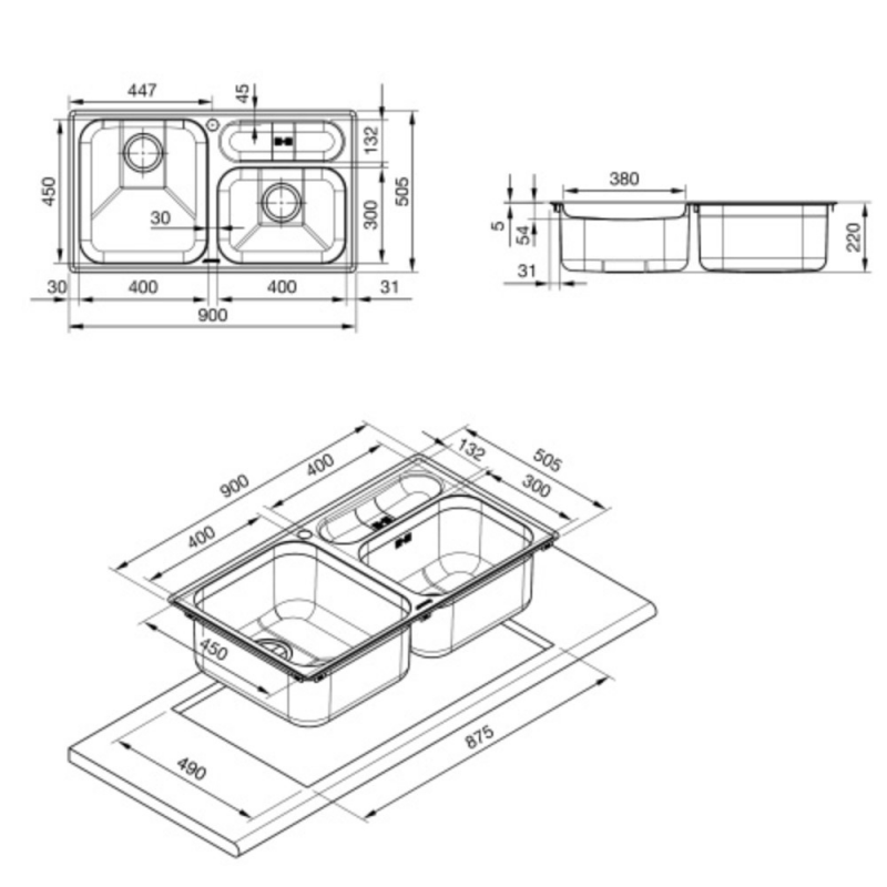 Lavello Smeg LTS9032 90 cm. spazzolato inox