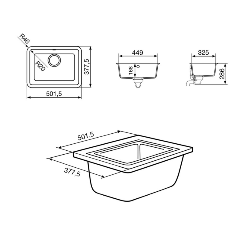 Lavello monovasca Smeg VST50AL 50 cm sottotop sintetico alluminio