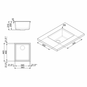 Zoom Lavello Smeg VZUM40P 40x34 cm sottotop 1 vasca panna