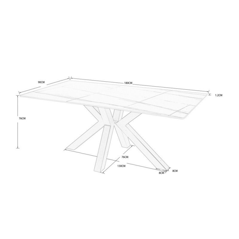 Tavolo Solid 180x90 piano ceramica effetto marmo bianco lucido e gambe nere