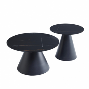 Zoom Tavoli da salotto Mush con piano in ceramica effetto marmo nero opaco con dettagli oro e con gamba nera