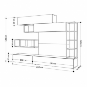 Parete attrezzata Tronador 260 cm. bianco e rovere