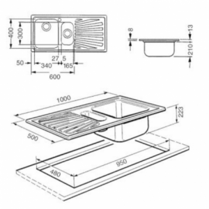 Zoom Lavello Smeg SP102S 1+1/2 vasca con gocciolatoio sinistro 100x50 cm inox