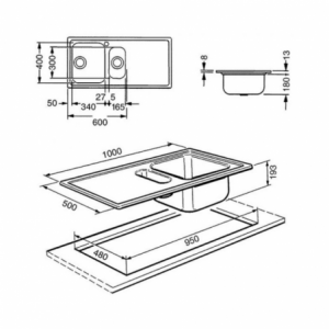 Zoom Lavello Smeg LPE102S 1+1/2 vasca con gocciolatoio sinistro 100x50 cm inox