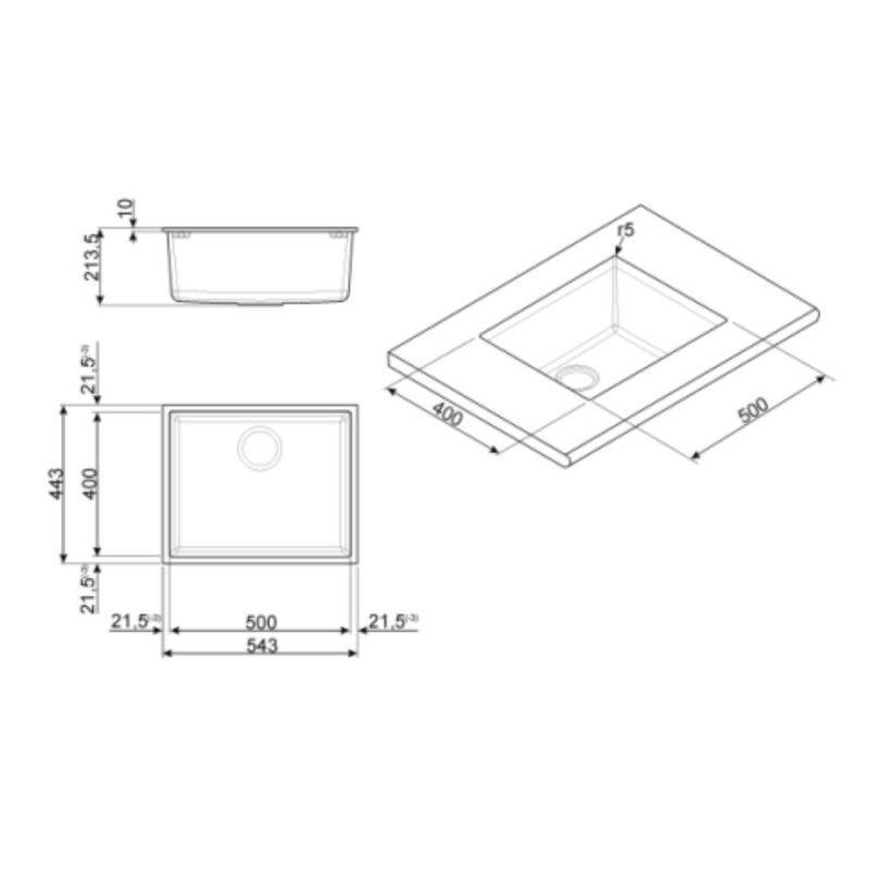 Vasca Smeg VZUM57P sottotop 40x50 colore panna