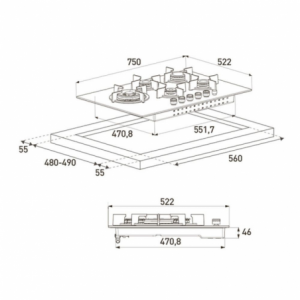 Zoom Piano cottura Grundig GIGA7235251X da 75 5 fuochi gas inox