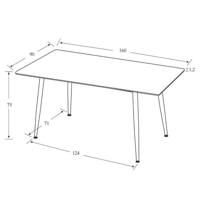 Tavolo Mila 160x90 top in ceramica effetto marmo grigio lucido con gambe in metallo nero