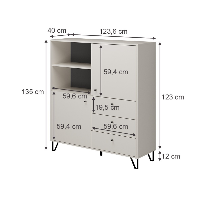 Credenza Aldo 6 con 2 ante e 3 cassetti colore antracite