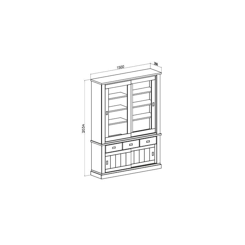 Vetrina Anthony67120 con 2 ante vetro e 3 cassetti colore ancona oak