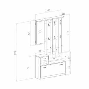 Mobile ingresso Rudolf con scarpiera colore beton e bianco