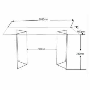 Tavolo Nespolo in vetro temperato 10 mm con gambe triangolari 180x90x78 H cm.