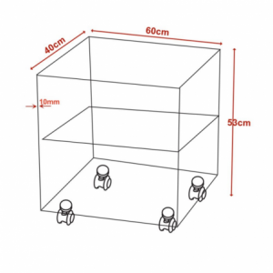 Tavolino rettangolare Corniolo in vetro temperato con rotelle 60x40x53 H cm