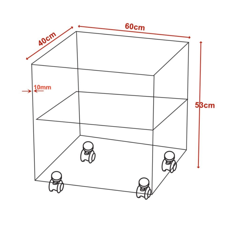 Tavolino rettangolare Corniolo in vetro temperato con rotelle 60x40x53 H cm