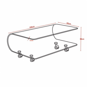 Tavolino Magnolia in vetro temperato con rotelle 100x60x39 cm.