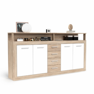 Zoom Credenza Luna XXL con struttura rovere sonoma e 4 ante bianche