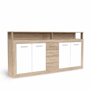 Credenza Luna XXL con struttura rovere sonoma e 4 ante bianche