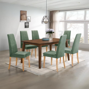 Zoom Set di 2 Sedie Tim in legno colore rovere e seduta in tessuto verde