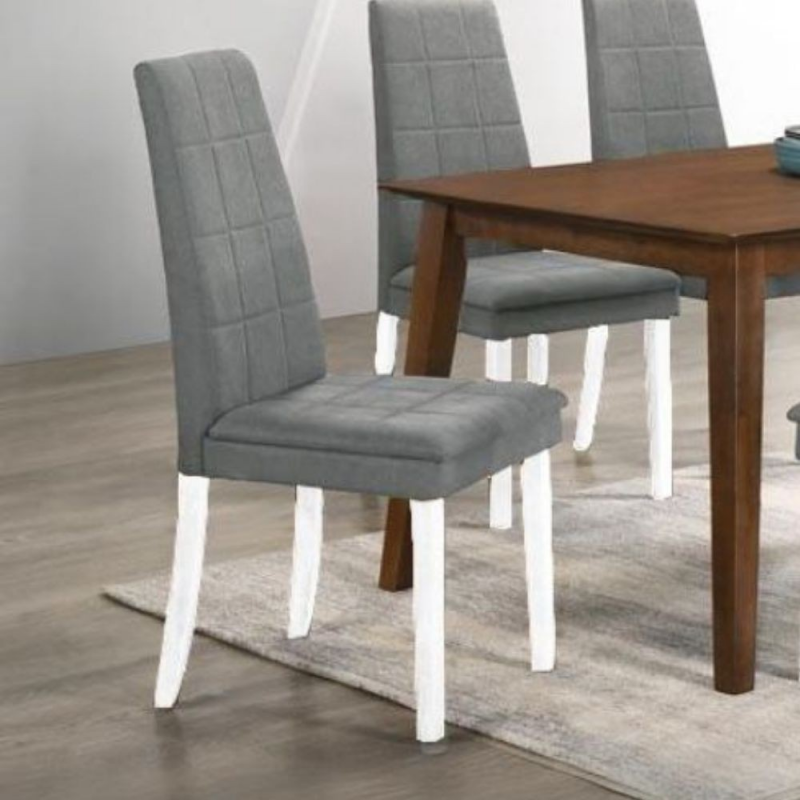 Set di 2 Sedie Tim in legno colore bianco e seduta in tessuto grigio