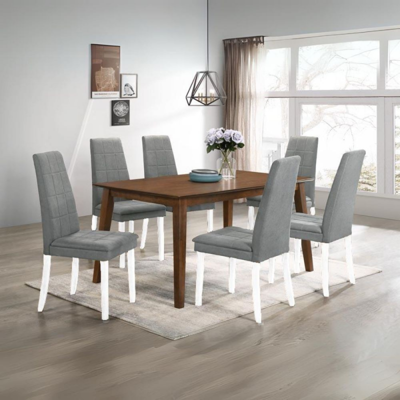 Set di 2 Sedie Tim in legno colore bianco e seduta in tessuto grigio