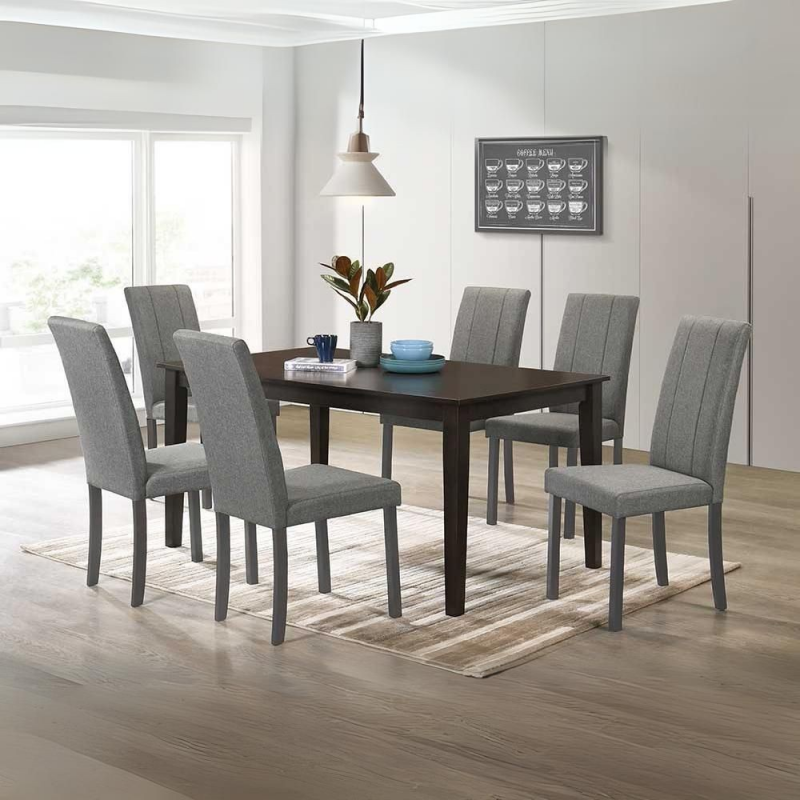 Set di 2 Sedie Tom in legno colore grigio con seduta in tessuto colore grigio