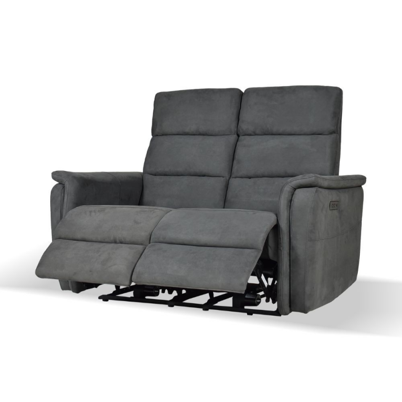 Divano Faber 2 posti con 2 recliner elettrici in tessuto dark grey