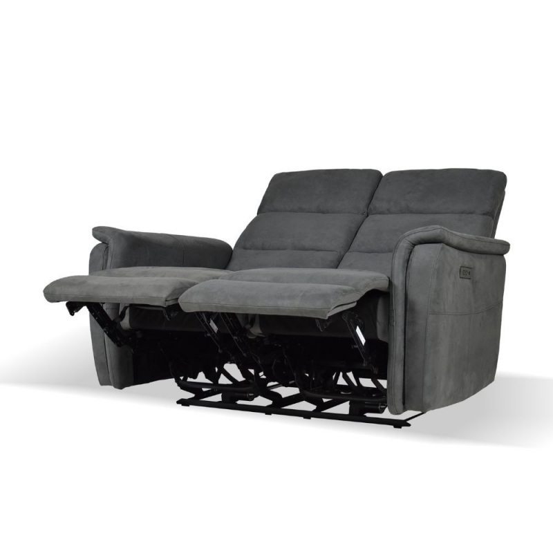 Divano Faber 2 posti con 2 recliner elettrici in tessuto dark grey