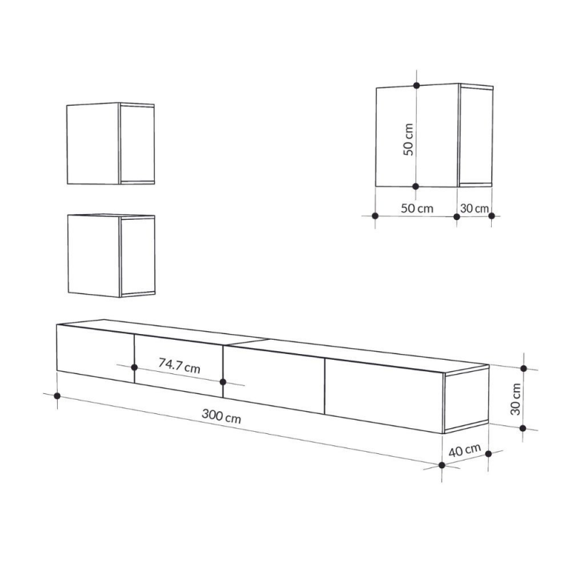 Parete attrezzata Marte colore light mocha H 170x40x300 cm.