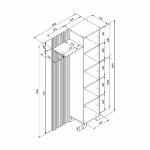 Mobile ingresso Medan 42A cannettato con specchio e 4 ripiani interni colore quercia e antracite