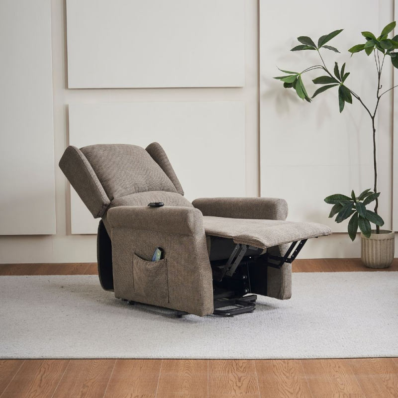 Poltrona alzapersona Tasmania con recliner elettrico 2 motori e 8 punti di massaggio in tessuto coffee