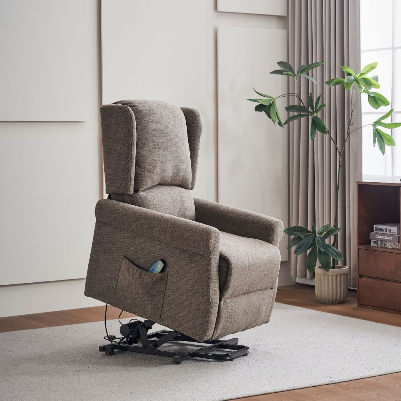 Poltrona alzapersona Tasmania con recliner elettrico 2 motori e 8 punti di massaggio in tessuto coffee