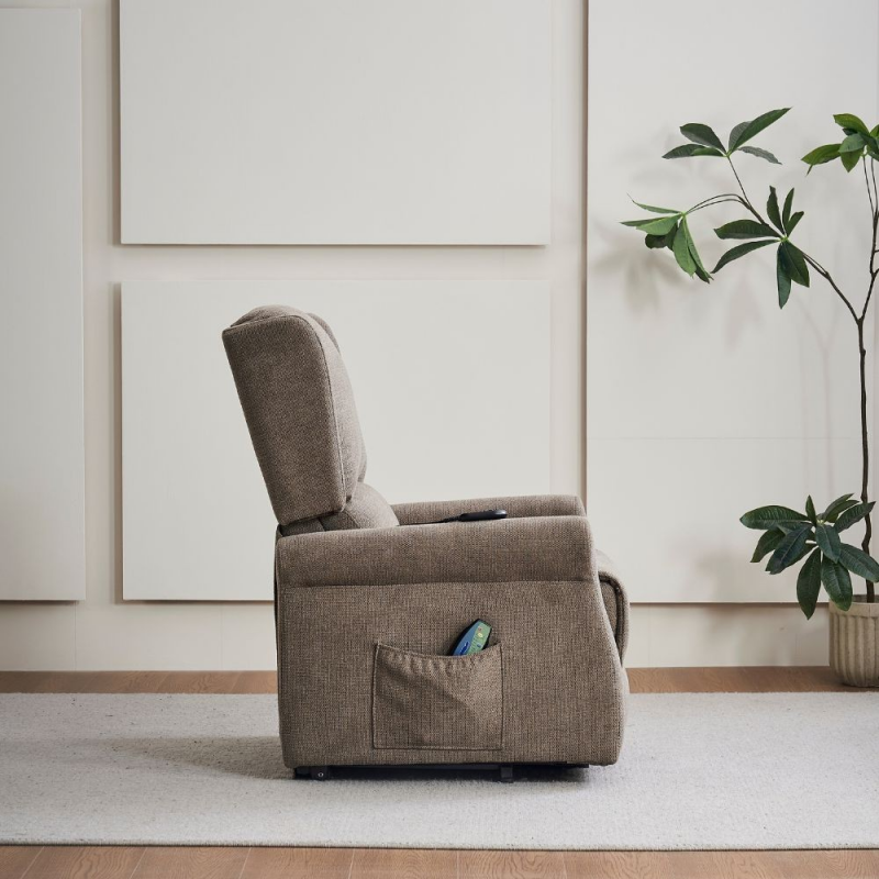 Poltrona alzapersona Tasmania con recliner elettrico 2 motori e 8 punti di massaggio in tessuto coffee