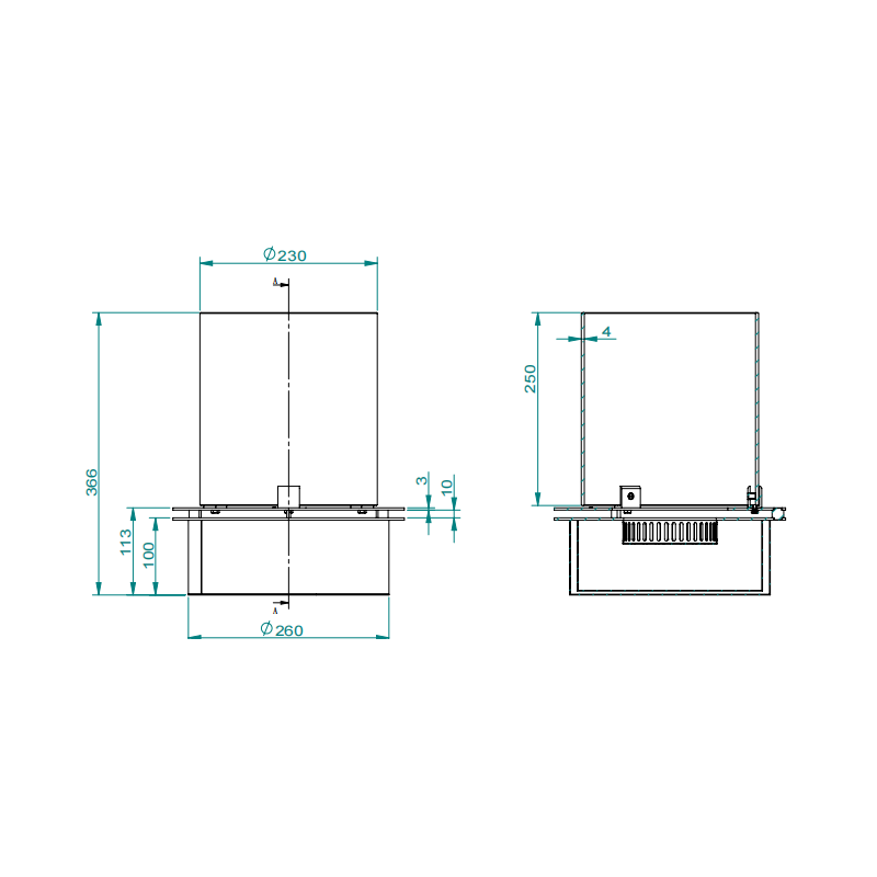 Bruciatore tondo con vetro per camino a bioetanolo biocamino inox 3 lt d.30