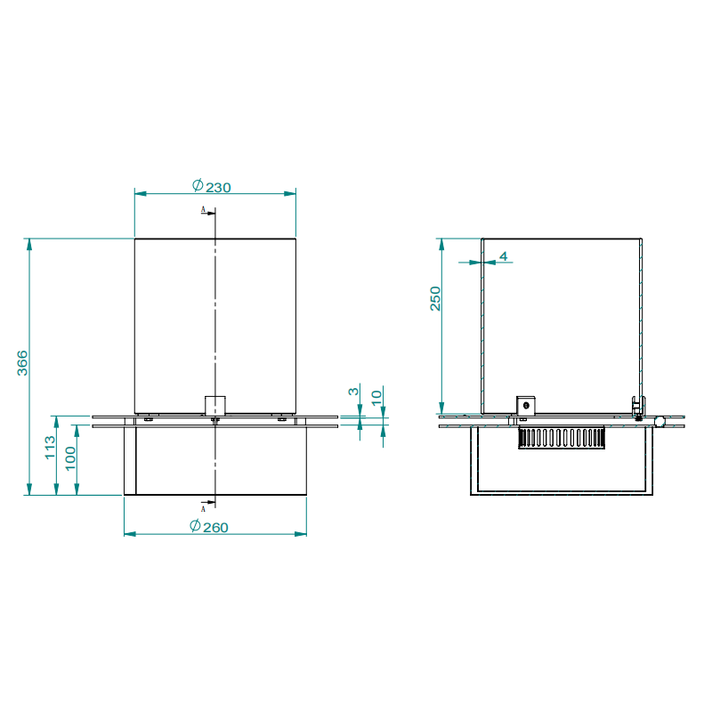 Bruciatore tondo con vetro per camino a bioetanolo biocamino inox 3 lt d.35